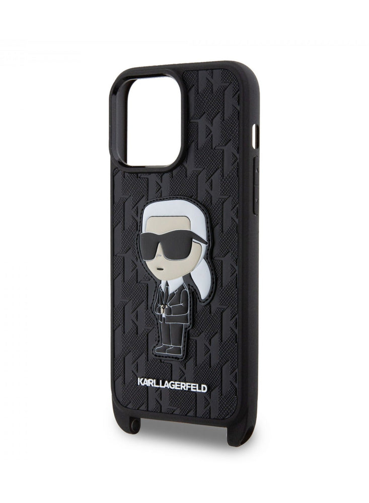 Karl Lagerfeld Crossbody Monogram IKonIK NFT Hard Case for iPhone 15 Pro Max -Black