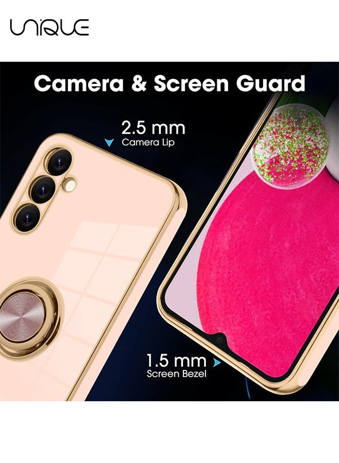 For Galaxy A14 5G Case with Phone Ring Stand Full Body Protection Plated Rose Gold Edge Luxury Case for Samsung Galaxy A14 5G-Pink