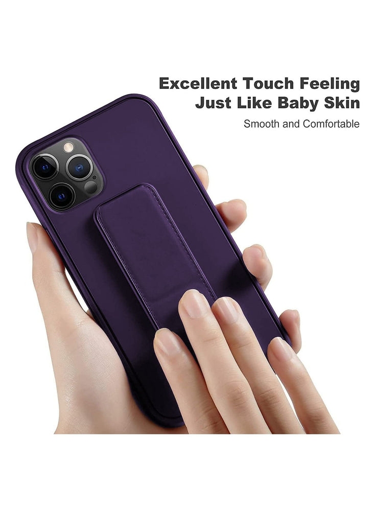 iPhone 14 Pro Max Case Cover Magnetic Car Mount Kickstand & Holder, Premium Silicone Vertical & Horizontal Hand Strap and Grip with Multi Stand for(Purple)