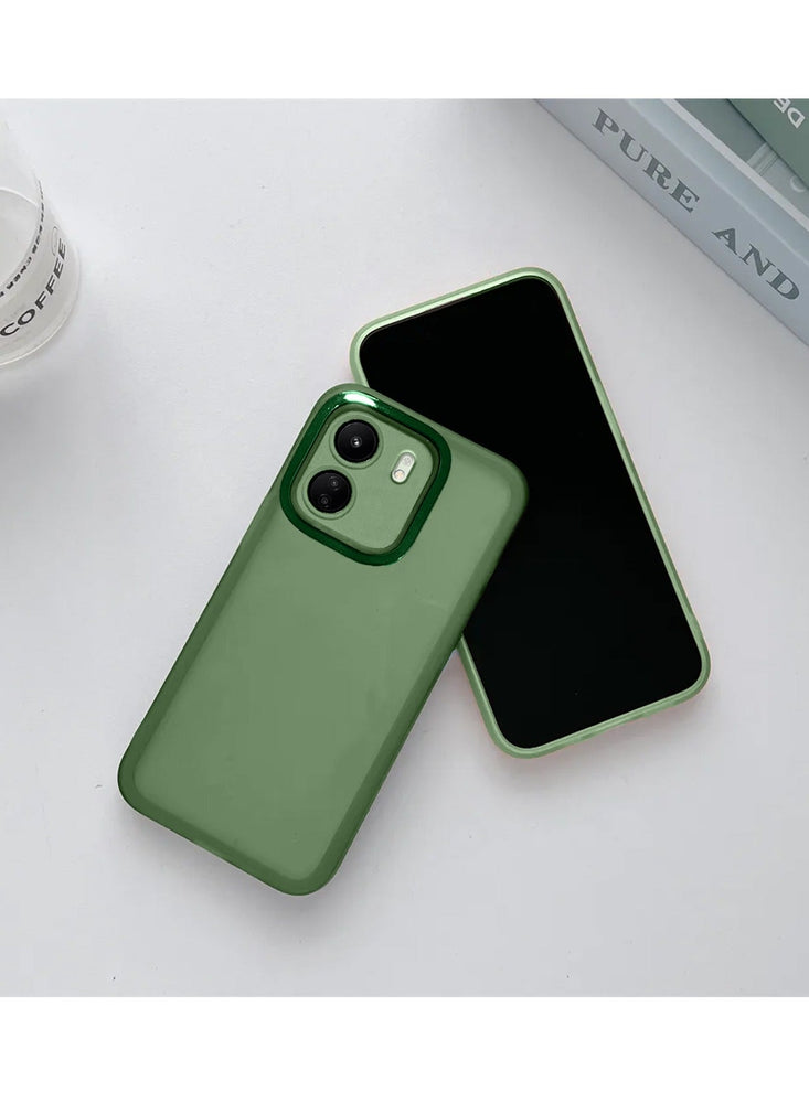 Soft Transparent TPU Silicone Ultra Thin Phone Stylish Electroplated Camera Border Case Cover For Xiaomi Redmi 13C 4G 2023 Olive