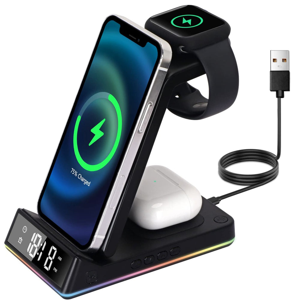 Wireless Charger, 5 in 1 Foldable QI Fast Wireless Charging Station Compatible iPhone 13 12 11 Pro Max XS MAX/XR/XS/X/8/SE, for iWatch Series 7/6/5/4/3/2/SE, for AirPo Pro/3/2 Black