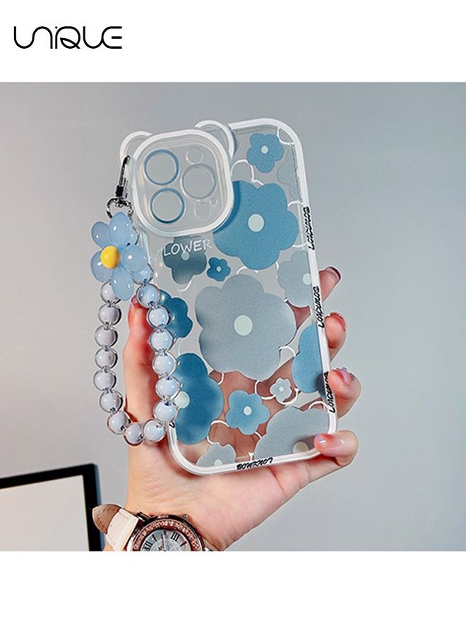 Compatible with iPhone 14 Pro Max Case, Cute Sun Flowers Camera Protector Clear Case with Lovely Flower Strap Bracelet Chain Girls Women Case for iPhone 14 Pro Max