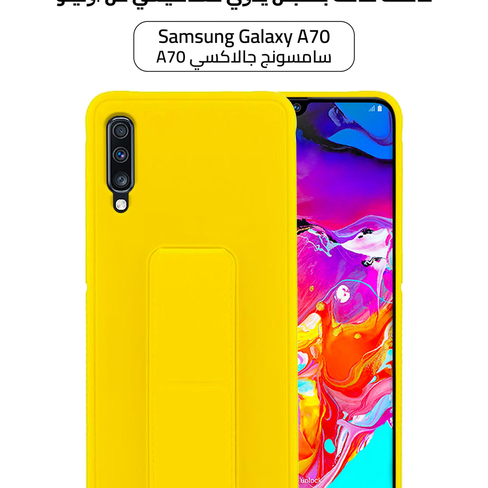 Silicone Samsung Galaxy A70 Back Case Cover【With Multi Purpose Kick Stand Holder And Magnetic Car Mount】Yellow Color