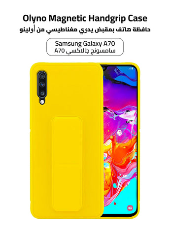 Silicone Samsung Galaxy A70 Back Case Cover【With Multi Purpose Kick Stand Holder And Magnetic Car Mount】Yellow Color