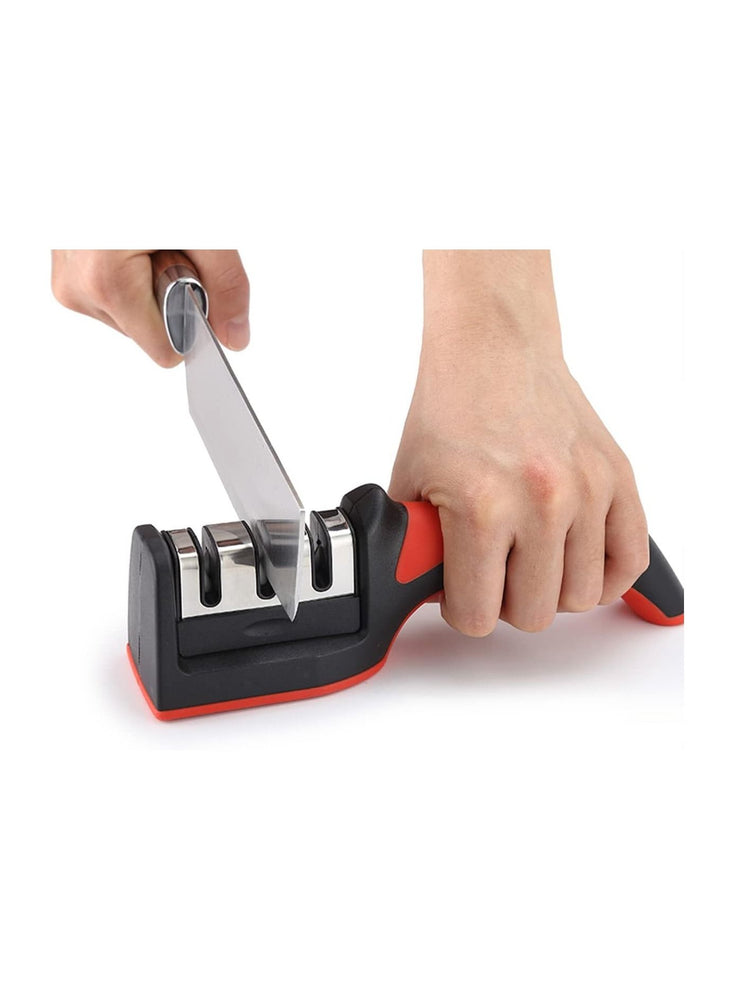 3 in 1 Knife Sharpener with 3 Stages, Handheld Knife Sharpener Helps Repair, Restore, Polish Blades, Including Straight, Serrated Blades and Scissors