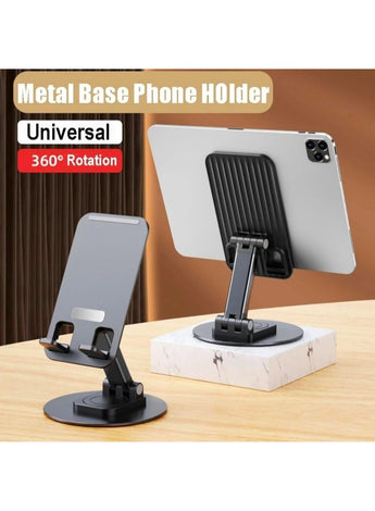 Metal 360° Rotating Desk Mobile Phone Holder Stand for iPhone Cellphone Smartphone Mobile Phones Ipad Telephone Reader Black