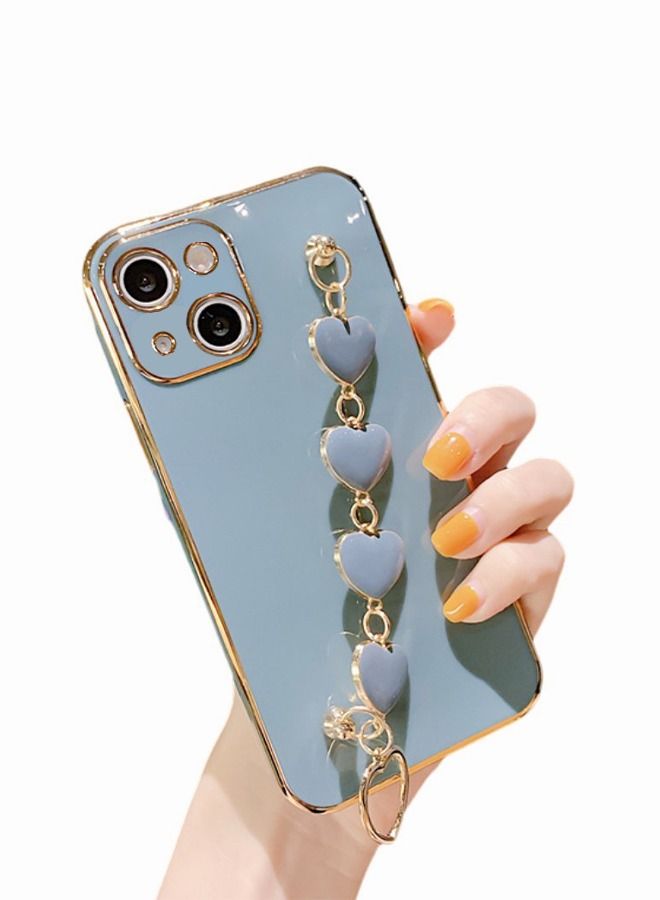 Heart Chain Case for iPhone 14/14 Plus Luxury Love Heart Full-Body Protection Soft TPU Cover Slim Shockproof Anti-Scratch Phone Case for Women