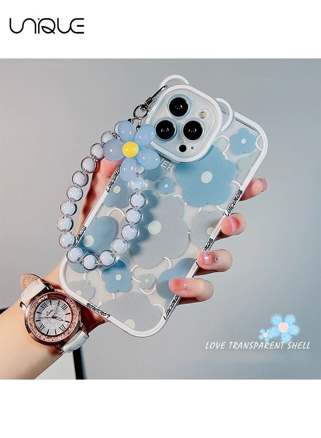 Compatible with iPhone 14 Pro Max Case, Cute Sun Flowers Camera Protector Clear Case with Lovely Flower Strap Bracelet Chain Girls Women Case for iPhone 14 Pro Max