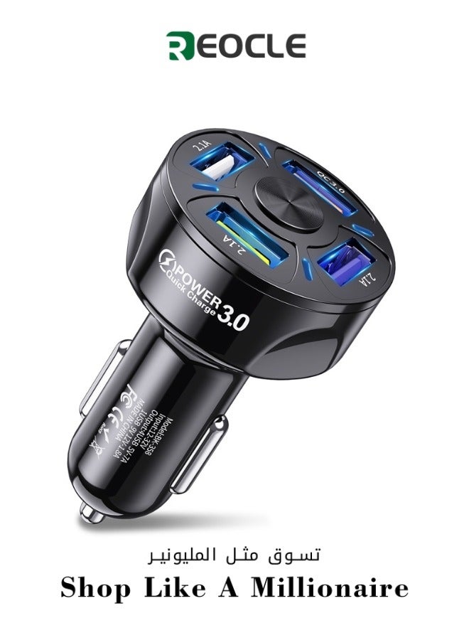 4 Port Car Charger USB Adapter 12-24V Car Charger Adapter Universal USB Car Charger Compatible with Mobile Phones Tablets Other USB Accessories Black