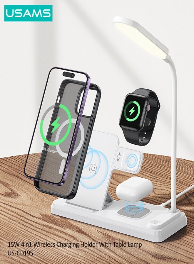 CD195 4 in 1 charger station 15W wireless charger for smart watch earphone phone with led lamp stand holder