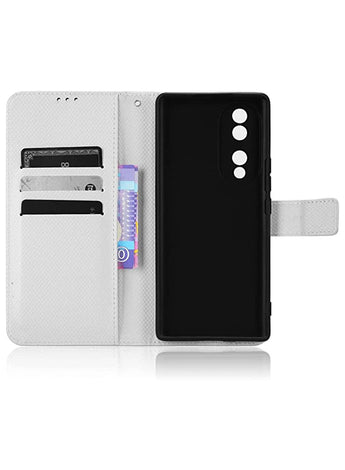 Honor 70 5G Case Cove with Anti-loss Strap flip Wallet case Advanced PU Leather Bracket Card Slot Holder TPU Shockproof Protective Protector White