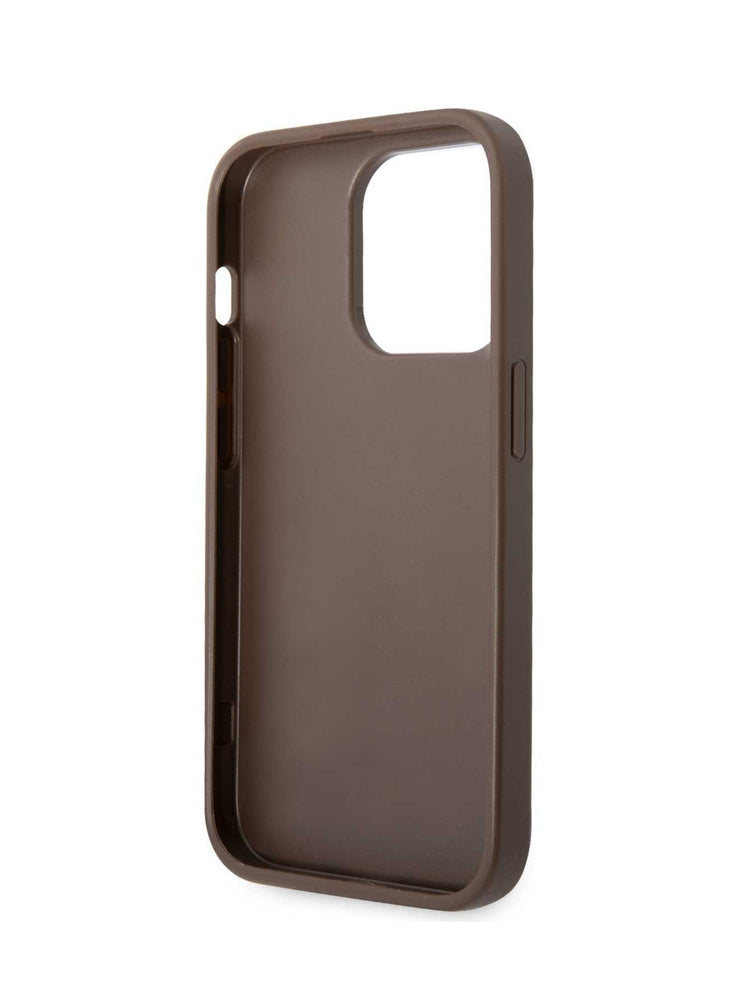 Guess PU Leather Case with Double Card Slot 4G Double Triangle Logo for iPhone 15Pro Max- Brown