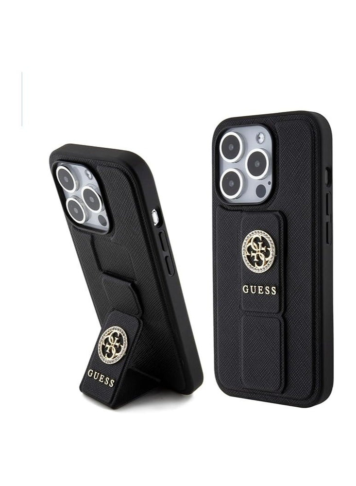 Guess Gripstand SAFFIANO Case For iPhone 15 Pro (Black)