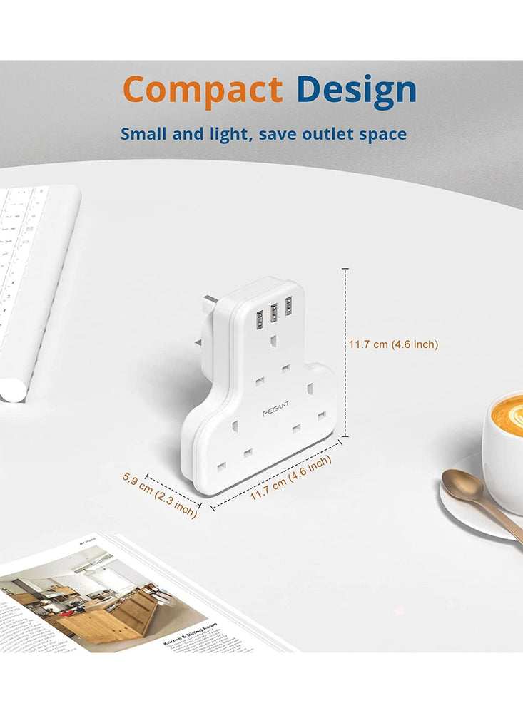 3 Way Multi Plug Power Extension with 3 USB