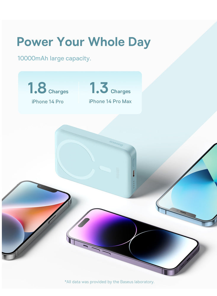 10000 mAh Magnetic Mini Wireless Portable Magsafe Power Bank, PD 30W Fast Charger With USB-C Cable For iPhone 15/15 Plus/ 15 Pro/ 15 Pro Max All iPhone Series And Any Many More Blue