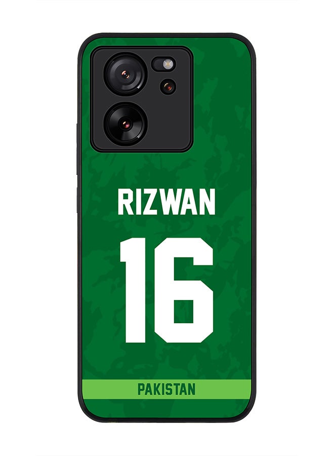 Rugged Black Edge case for Xiaomi 13T / Xiaomi 13T Pro,Slim fit Flexible Cover - Team Pakistan Mohammad Rizwan, Jersey No 16