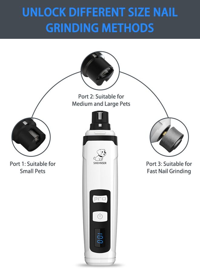 LED Dog Nail Clipper Low Noise 2 Speed Electric Pet Nail Trimmer Grooming Kit, Portable & Rechargeable with USB for Small Medium Large Dogs and Cats