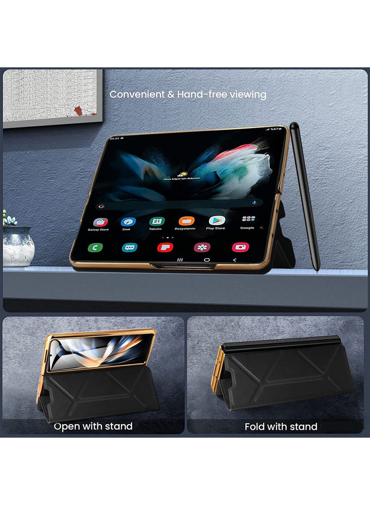 Samsung Galaxy Z Fold 5 Case Cover Luxury Hinge Protection Leather Magnetic Cover Slim Shockproof with Pen Slot Holder Kickstand Anti-Scratch Protective Cover for Samsung Z Fold 5