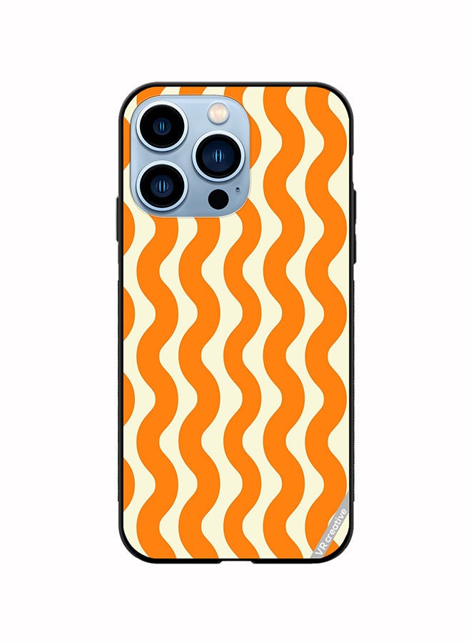 Protective Case Cover For Apple iPhone 13 Pro Max Vertical Groovy Chevron Orange Stripe Autumn Pattern Design Multicolour