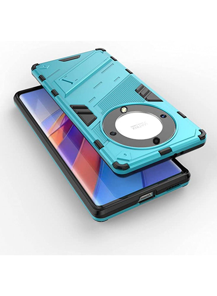 Honor X9a Case Cover with Hard PC + Soft TPU Invisible Kickstand Bracket Drop-Proof Protective Cell Phone Cover Blue