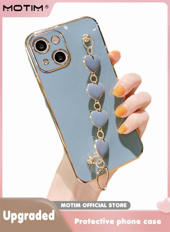 Heart Chain Case for iPhone 14/14 Plus Luxury Love Heart Full-Body Protection Soft TPU Cover Slim Shockproof Anti-Scratch Phone Case for Women