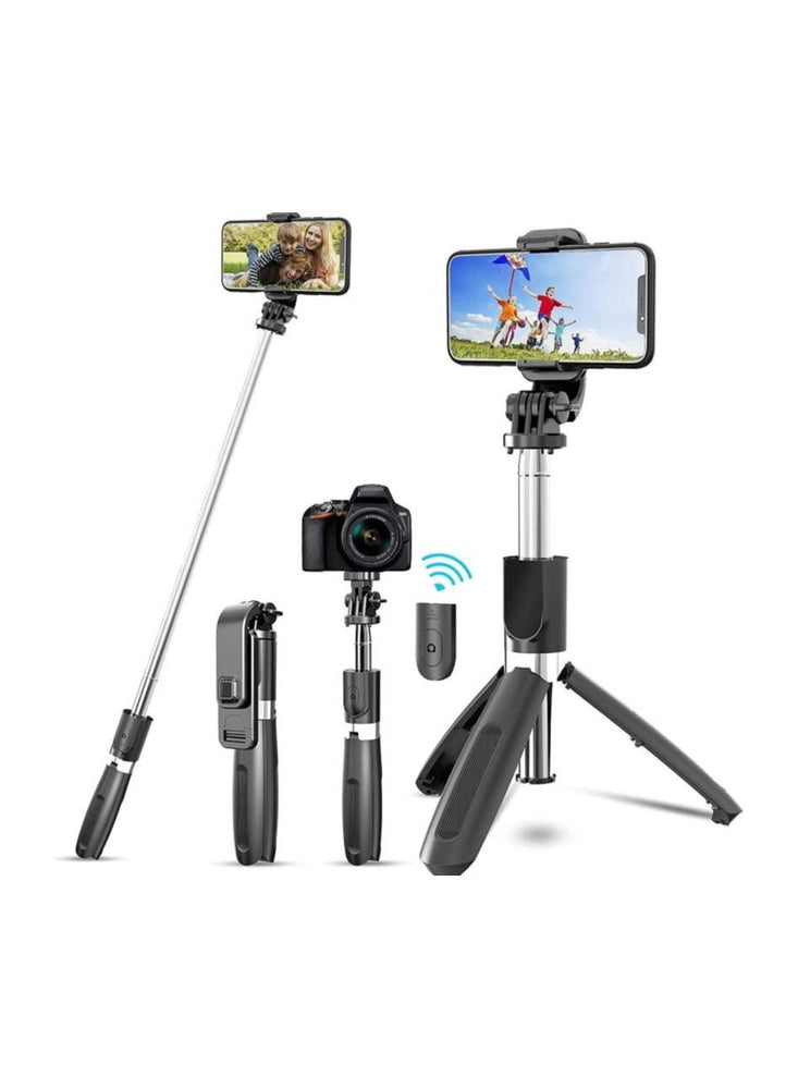 Selfie Stick, 3 in 1 Extendable Selfie Stick Tripod with Detachable Bluetooth Wireless Remote Phone Holder for iPhone 12/Xs/iPhone 8/iPhone 11/11pro, Galaxy S10/S9 Plus/S8/Note8, LG (L02, Black)