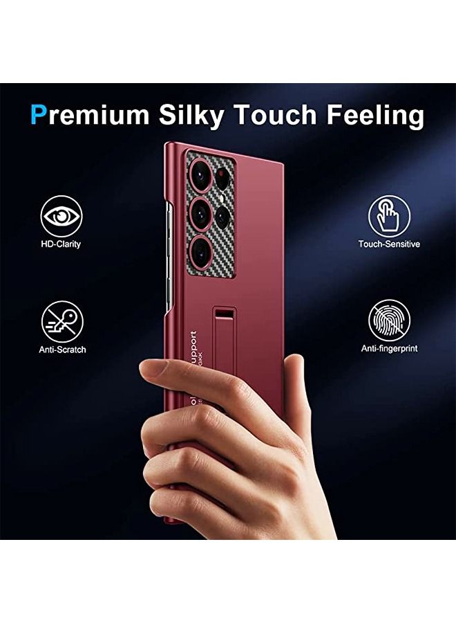 Compatible for Samsung S23 Ultra Case, Slim case for Galaxy S23 Ultra 5G,Matte Hard Back case with Four-Speed Adjustment Kickstand Lens Protection,Shockproof Cover Case with S23 Ultra 2023 Red