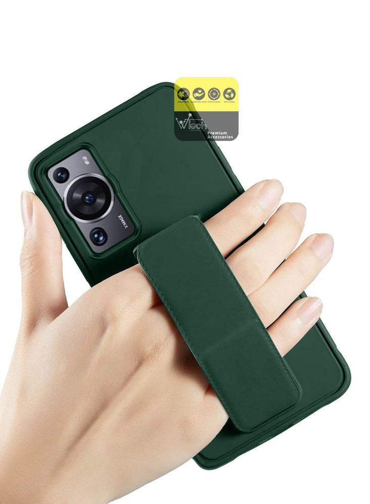 Hand Grip And Multi Stand Magnetic Car Mount Kickstand Finger Strap Case Cover For Huawei P60 Pro 2023 Dark Green