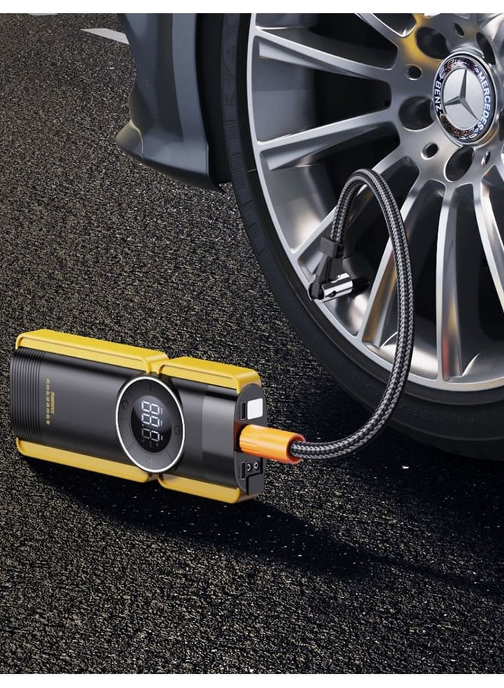 Portable Multifunctional Car Jump Starter Air Pump and Power Bank - Quick Start, USB Charging, LED Flashlight, SOS Alarm