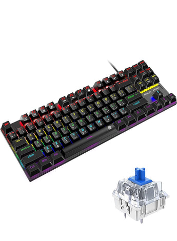 English Arabic Mechanical Gaming Keyboard with RGB LED Rainbow Backlit Quick Response USB Wired E-sport Waterproof 87 Keys Keyboard for Windows/MacOS/Android PC Gamers