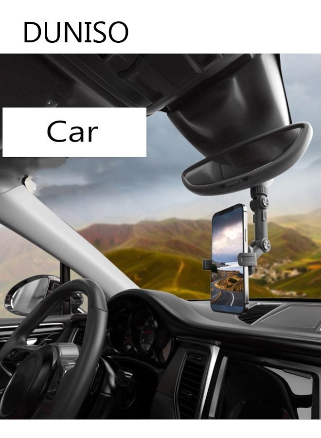 Rearview Mirror Phone Holder for Car-360° Rotatable and Retractable Car Phone Holder with Adjustable Length Upgraded Multifunctional Rearview Mirror Phone Holder for All Mobile Phones and All Car