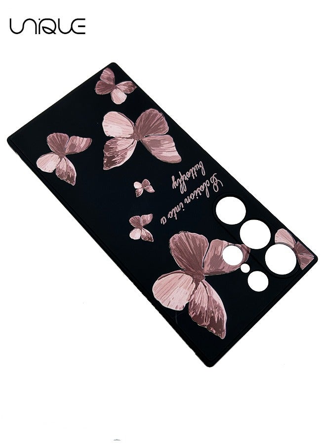 For Samsung Galaxy S23 Ultra Cas, for Galaxy S23 Ultra Case Flowers Butterfly Anti Slip Shockproof Flexibility Soft Silicone Protector Phone for Samsung Galaxy S23 Ultra Case-Black