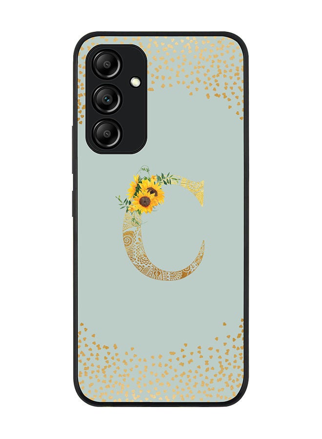 Rugged Black edge case for Samsung Galaxy A34 5G Slim fit Soft Case Flexible Rubber Edges Anti Drop TPU Gel Thin Cover - Custom Monogram Letter Floral Pattern Alphabet - C (Light Grey)