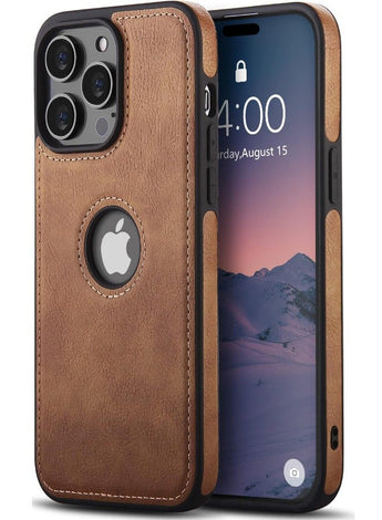 iPhone 15 Pro Case, Vegan Leather Protective Case for iPhone 15 Pro 6.1", Luxury, Elegant and Beautiful Design Cover, Non-Slip Vintage Looking Perfect Stitching Leather Case (Brown)