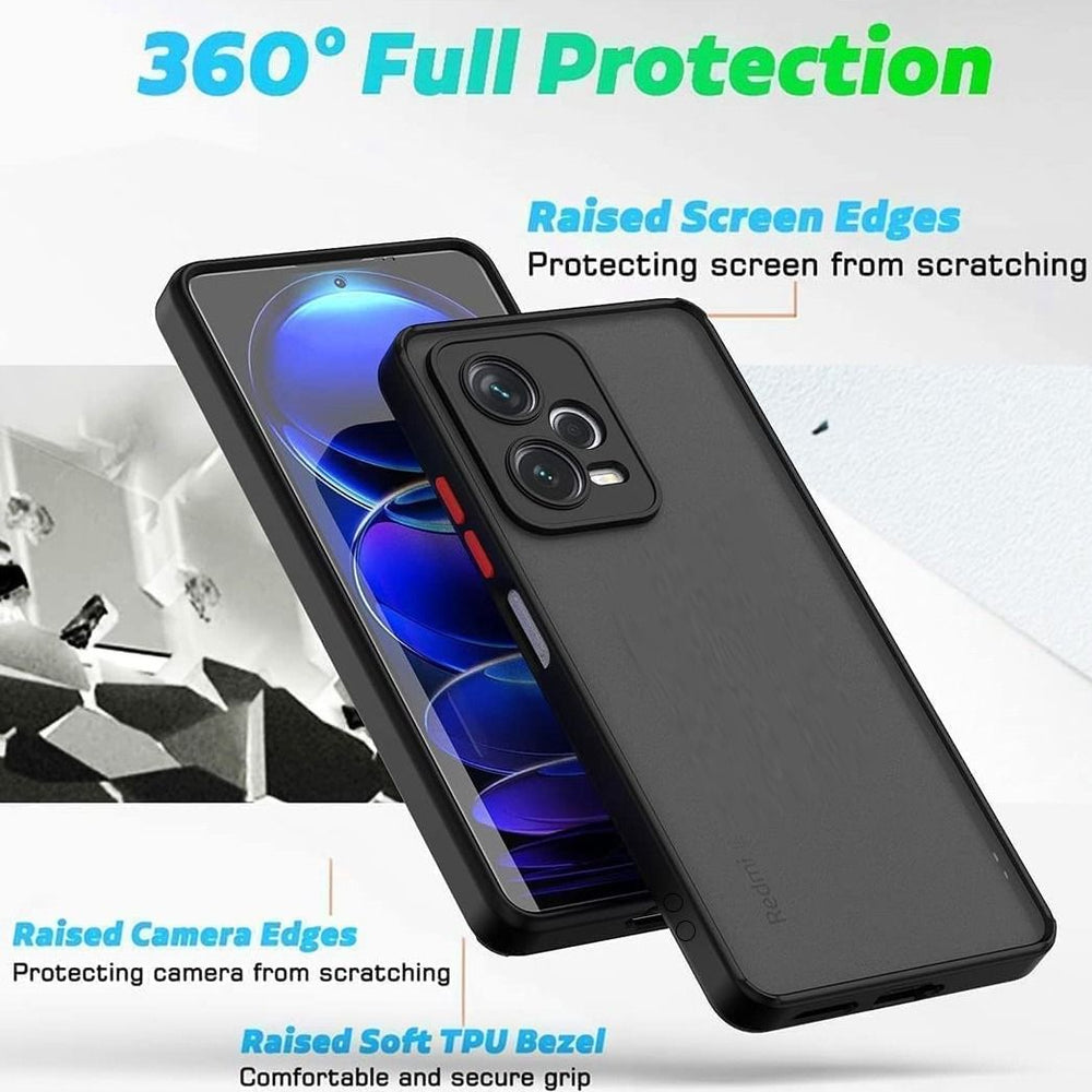 Case For Xiaomi Redmi Note 12 5G Case Cover 360 Full Protection Shockproof Matte Hard Back Bumper Case for Redmi Note 12 5G Black