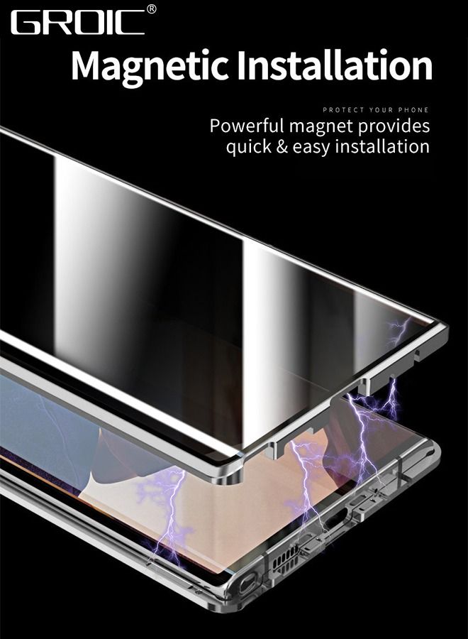 Compatible with Samsung Galaxy A54 6.4 inch, Anti Peeping Clear Double Sided Tempered Glass, Magnet Absorption Metal Bumper Frame, Thin 360 Full Protective Phone Case for  Samsung Galaxy A54