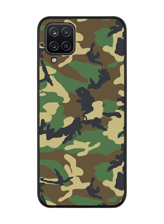 Rugged Black edge case for Samsung Galaxy A12/M12 (LTE/4G) Slim fit Soft Case Flexible Rubber Edges Anti Drop TPU Gel Thin Cover - Jungle Camo