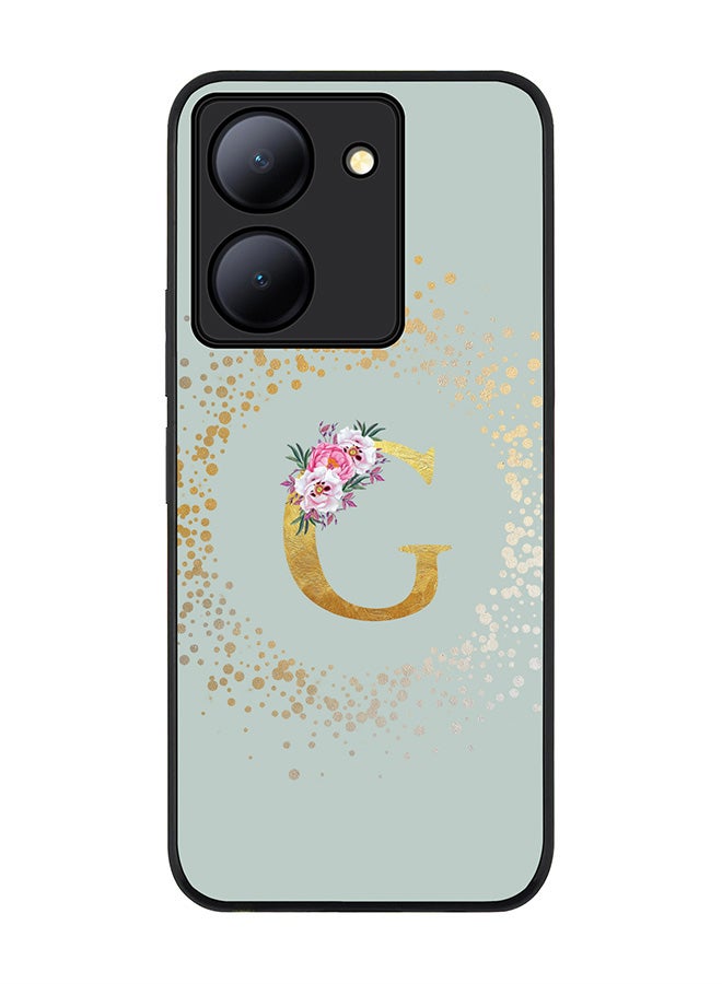 Rugged Black Edge case for Vivo Y36 / Vivo Y36 5G, Slim fit Flexible Cover - Custom Monogram Initial Letter Floral Pattern Alphabet - G (Light Grey)