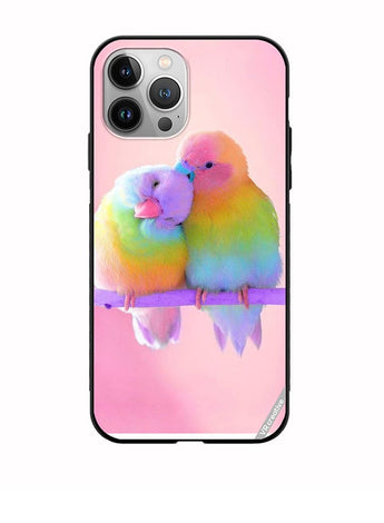 Protective Case Cover For Apple iPhone 12 Pro Love Birds Pink Background Design Multicolour