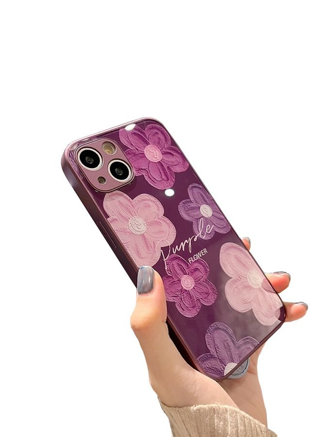 iPhone 13 Case Cover with Cmaera Len Protector Pattern Heavy Duty Rugged Shockproof Hybrid Comfortable Touching Protective Case for Women Men iPhone 13 Accessories Purple