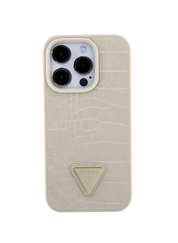 Guess Croco Case with Triangle Logo for iPhone 15 Promax - Gold