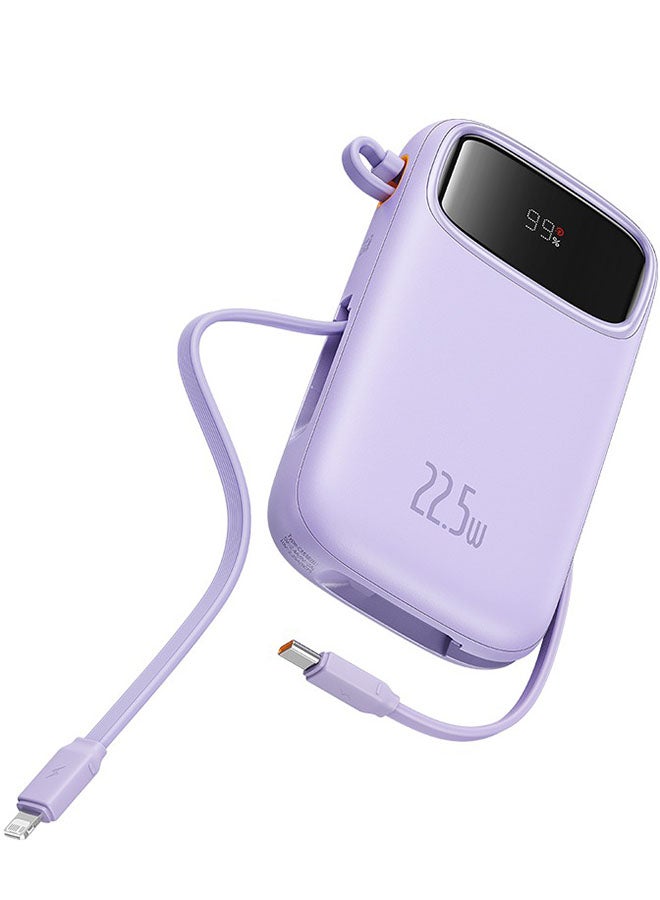 10000 mAh Portable Charger Power Bank, Fast Charging Portable Phone Charger With Built-In Lightning And Usb-C Output Cable, Led Display Battery Pack For Iphone Samsung Android Pixel Ipad Purple