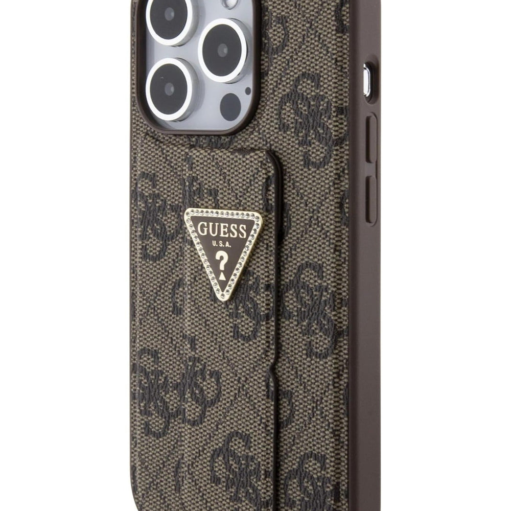 Guess Gripstand PU leather Case For iPhone 15 Pro (Brown)