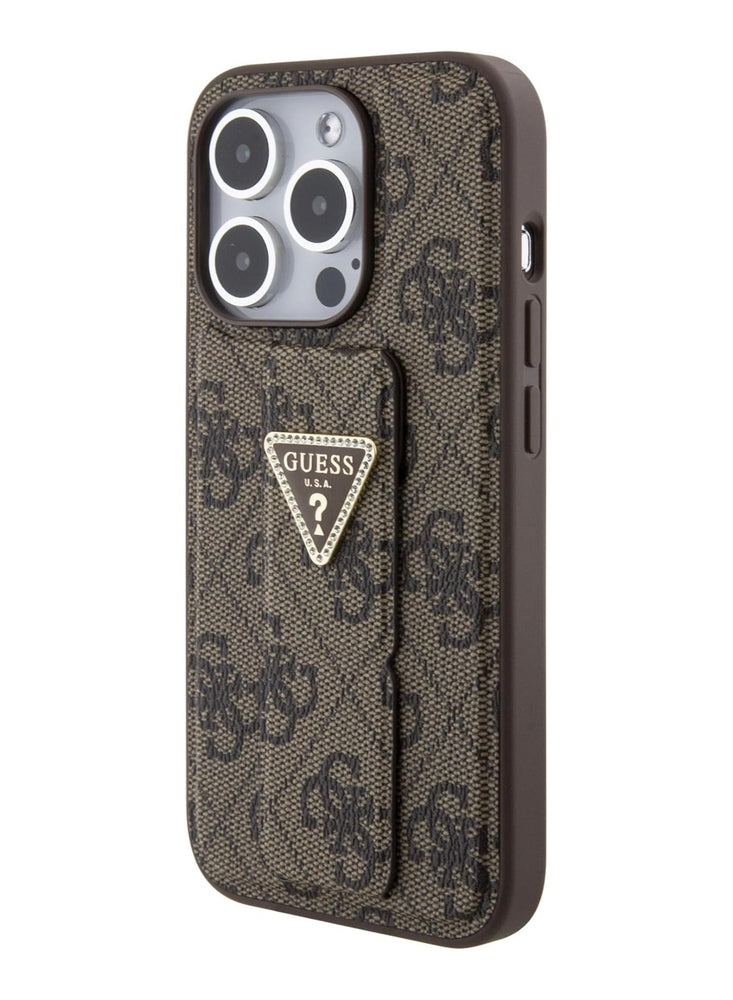 Guess Gripstand PU leather Case For iPhone 15 Pro (Brown)