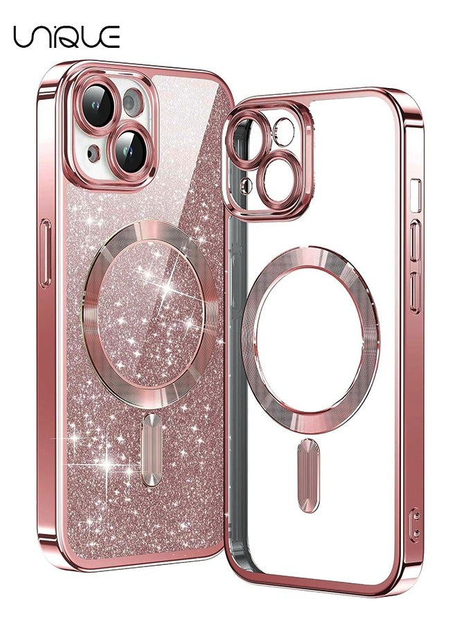 For iPhone 15 Case, Compatible with Magsafe, Full Camera Protection, Soft Magnetic Shockproof Phone Case Designed for Women, Rose Gold