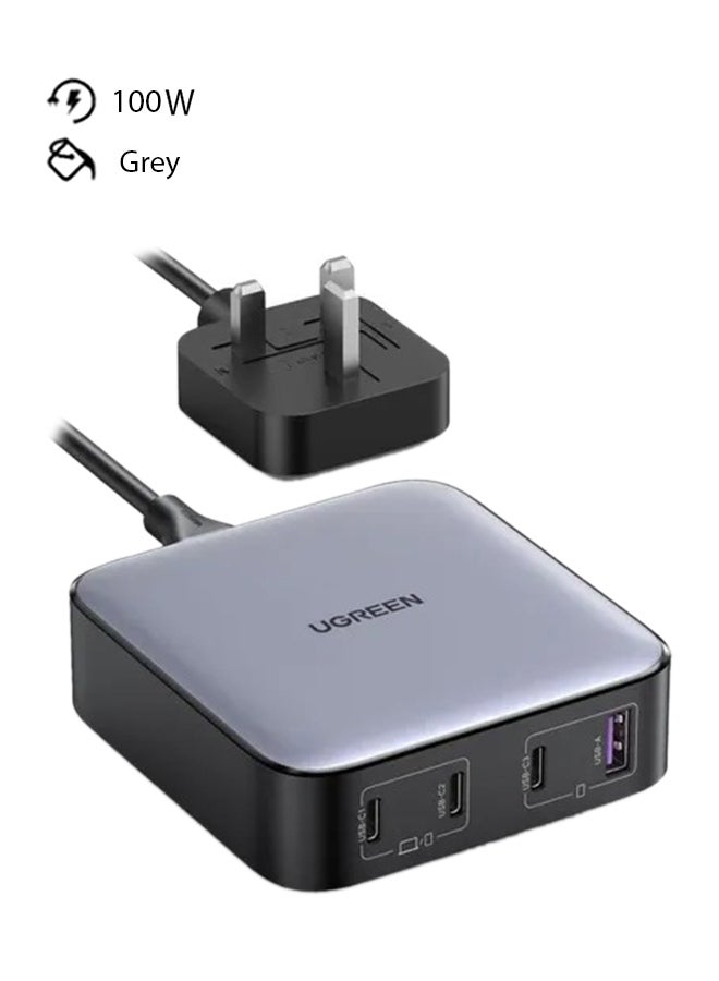 Nexode GaN 100W Laptop USB C Charger 4-Port Desktop Wall Charger Type C Power Adapter UK Plug Desktop USB Charging Station for MacBook, Steam Deck, HUAWEI P60, laptops, tablets, iPhone 15 Series,etc Grey