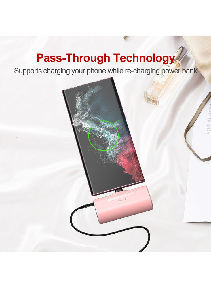 USB C Portable Mini Charger 4500mAh Ultra-Compact Small Power Bank Compatible with Samsung Galaxy Z Flip3,S21,S20,S10,S9,S8,Note 21/20/10/9/8,Moto Z3/2,LG V35/G8/7,Pixel 6 Pro/4, Pink