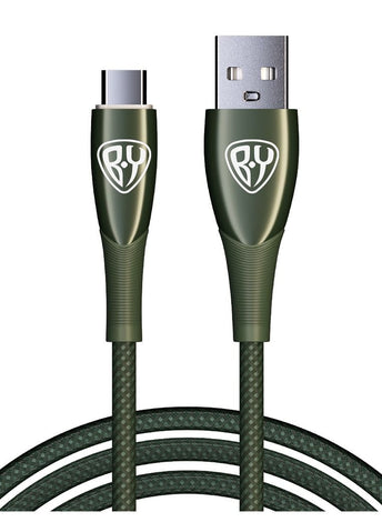 USB C Cable 1M 3A Fast Charging Cable QC3.0 Type C USB Data Transfer Metal Glossy Plug with LED and Strong Cevlar Braid Green Colour