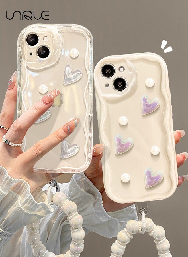 Compatible iPhone 15 Case for Soft Silicone Bumper White Case with Cute Luxury Crystal Sparkling Bracelet Case for iPhone 15