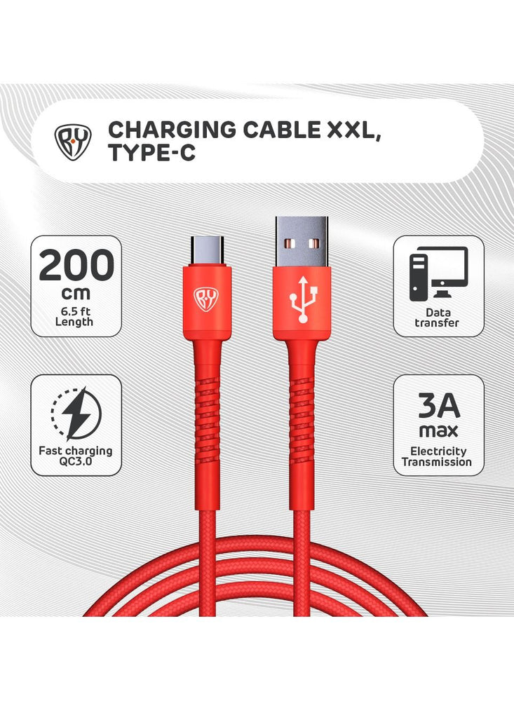 USB C Cable 2M 3A Fast Charging Cable USB Type C Charger Compatible for Samsung S21 S20 Huawei P30 P20 Xiaomi Mi Ultra A2 Mi 9 etc QC3.0 Red Color